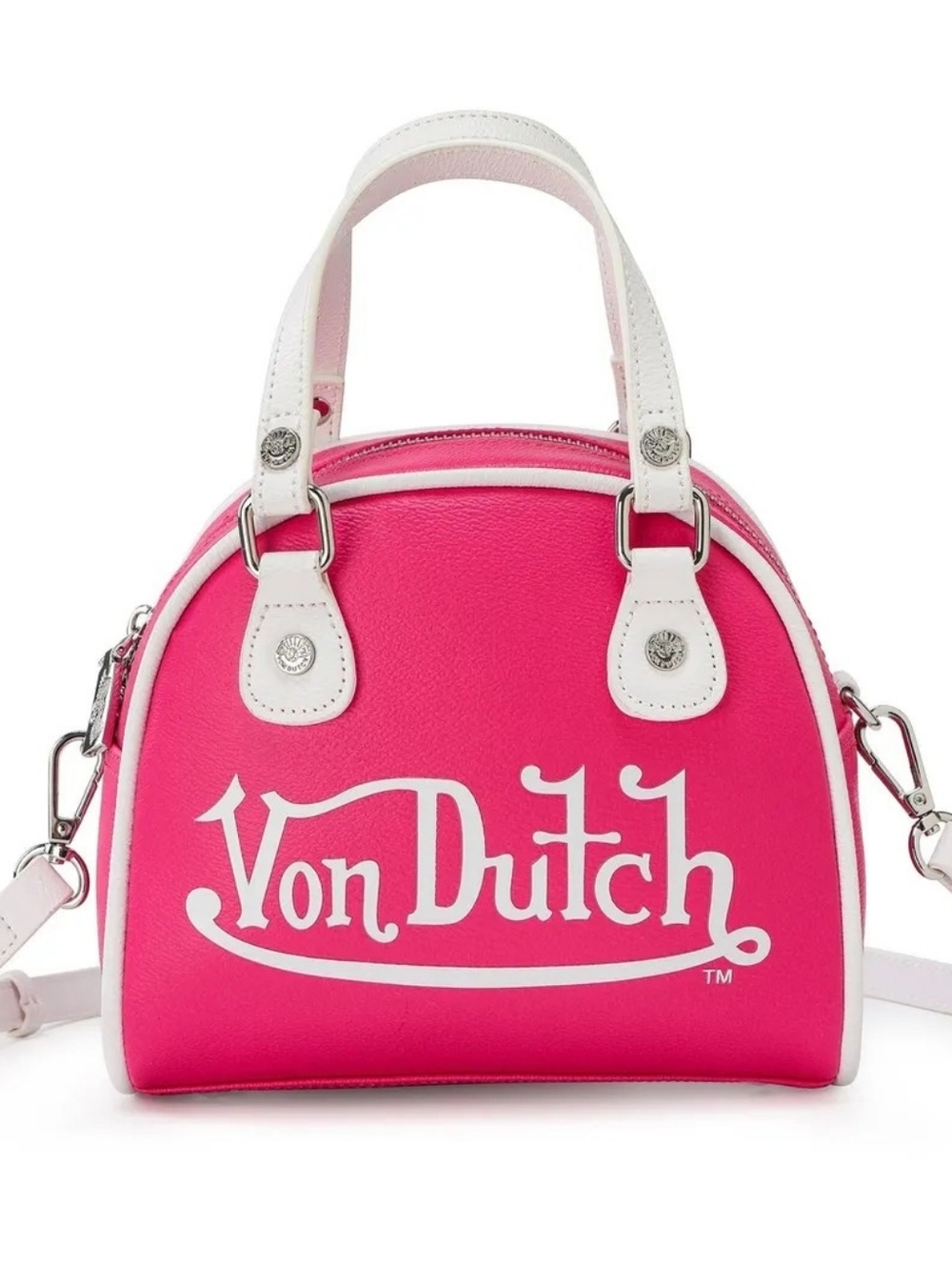 Von Dutch Classic 51 Pink Bowling Bag NWT Y2K Satchel Crossbody Hot Pink White